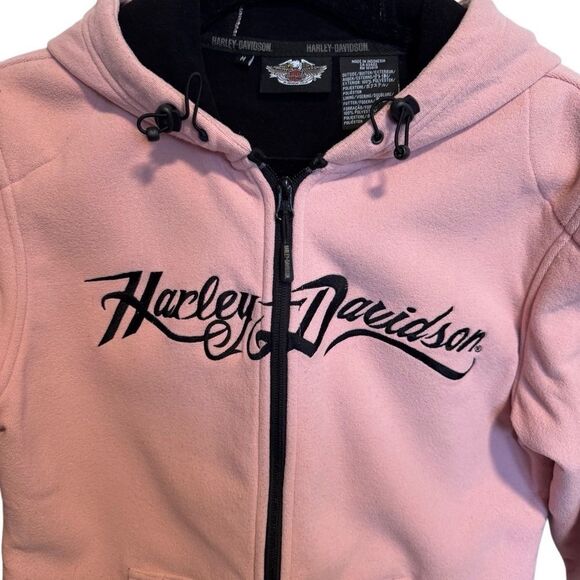 Harley Davidson- Soft Shell Zip Front Lightly Padded Pink Hoodie Jacket, M - Picture 3 of 14